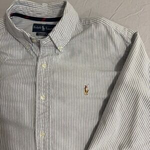 Ralph Lauren Mens L Classic Fit Blue White Striped Button Down Shirt Flesh Pony